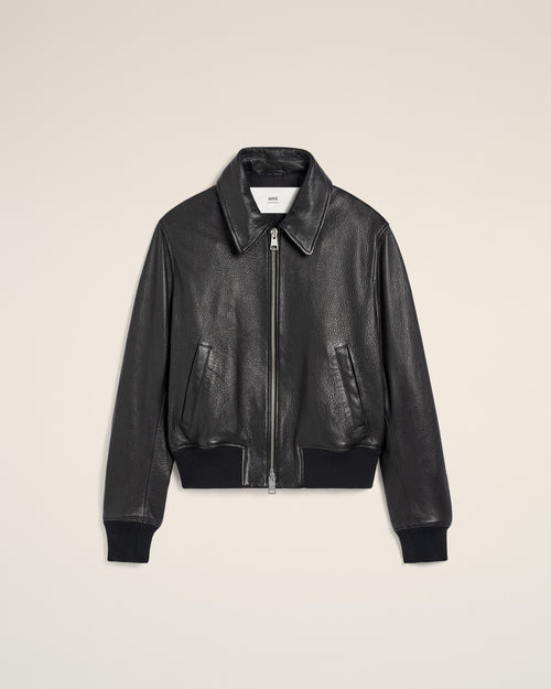 Veste Noire Zippée En Cuir - Homme - 1 - AMI Paris - Ami Paris