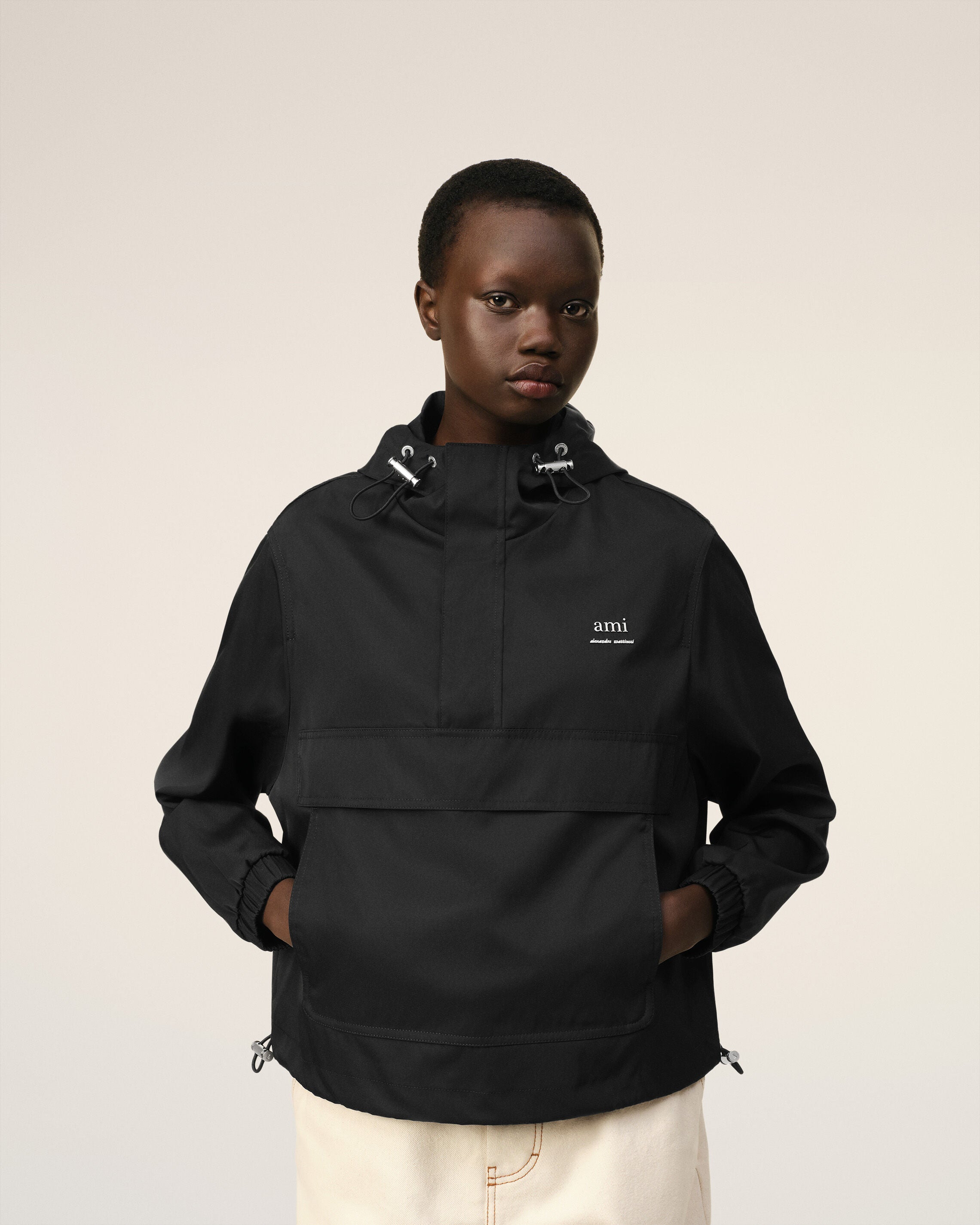 Black Hooded Ami Alexandre Mattiussi Windbreaker | AMI PARIS