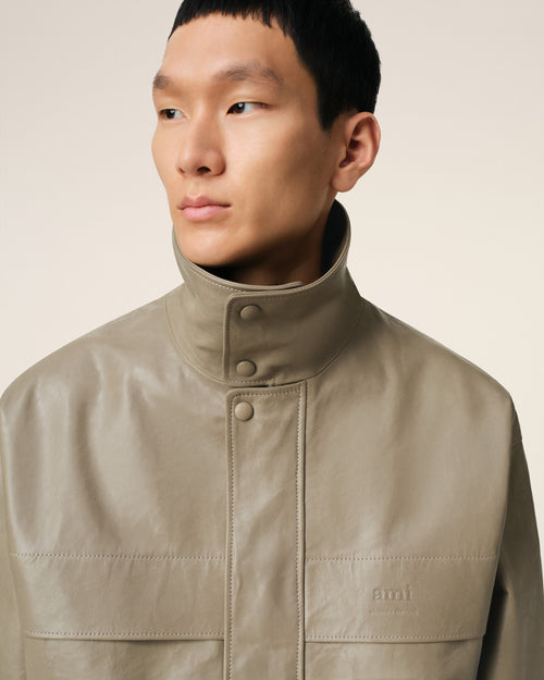 Veste Verte Zippée En Cuir - Homme - 4 - AMI Paris - Ami Paris