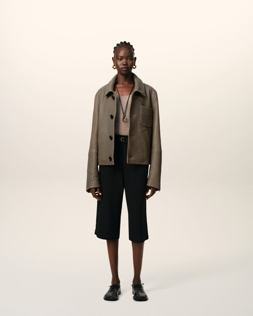                                     Taupe Leather Buttoned Jacket - 3                                 - Ami Paris