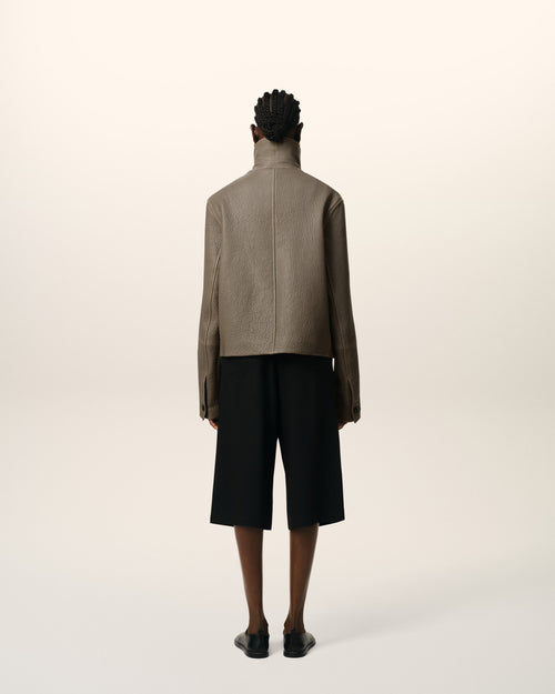 Taupe Leather Buttoned Jacket - 11 - Ami Paris