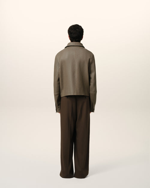 Taupe Leather Buttoned Jacket - 5 - Ami Paris