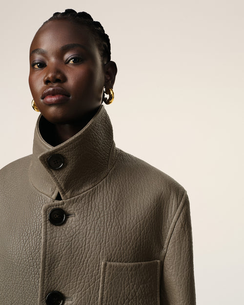 Taupe Leather Buttoned Jacket - 10 - Ami Paris