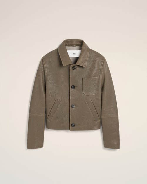                                 Taupe Leather Buttoned Jacket - 3                             - Ami Paris