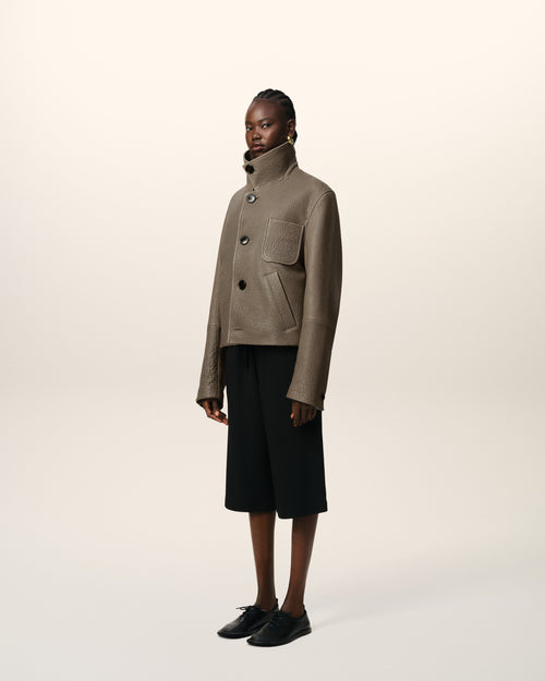 Taupe Leather Buttoned Jacket - 12 - Ami Paris