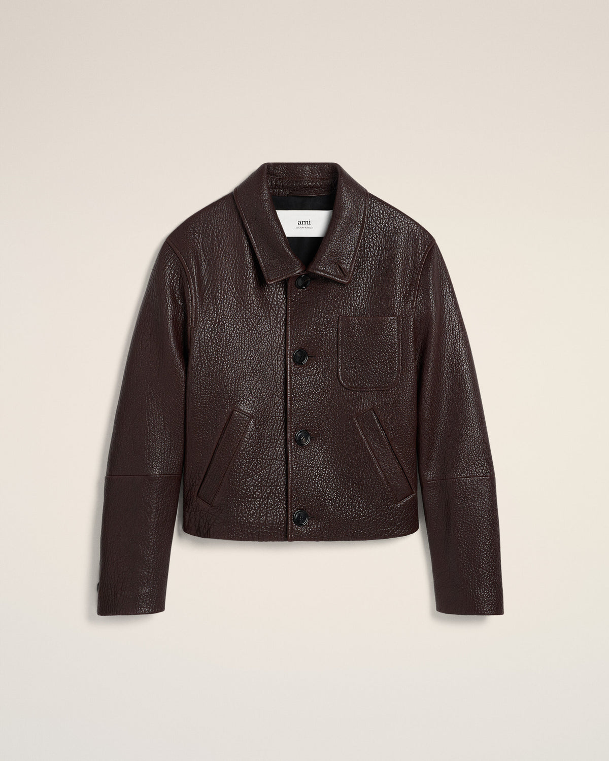 Veste Bordeaux Boutonnée En Cuir - 2