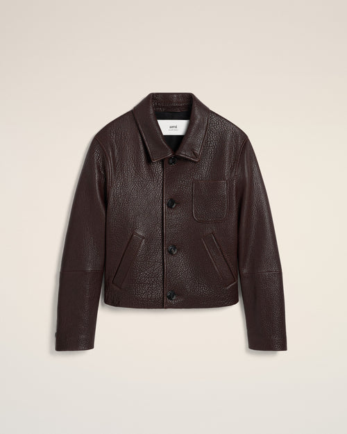 Veste Bordeaux Boutonnée En Cuir - Femme - 2 - AMI Paris - Ami Paris