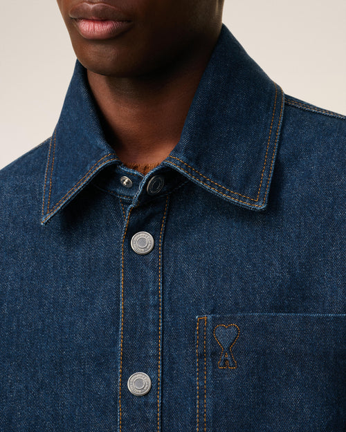 Giacca-camicia Ami de Coeur in cotone blu - Uomo - 4 - AMI Paris - Ami Paris