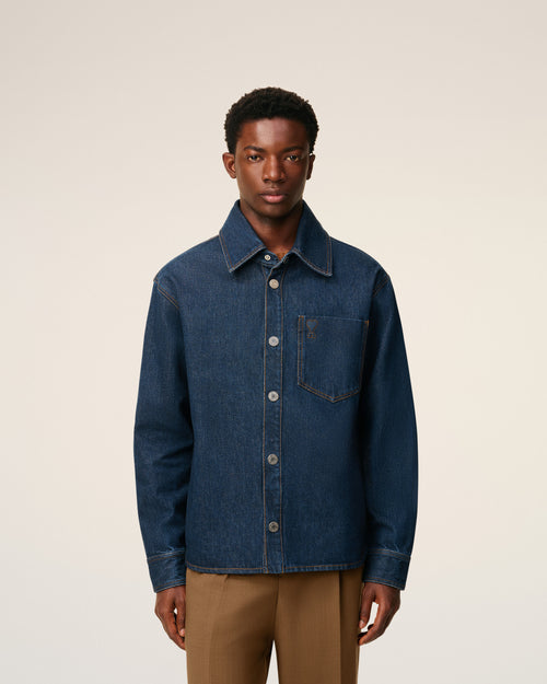 Giacca-camicia Ami de Coeur in cotone blu - Uomo - 3 - AMI Paris - Ami Paris