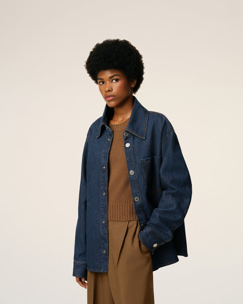 Giacca-camicia Ami de Coeur in cotone blu - Donna - 9 - AMI Paris - Ami Paris