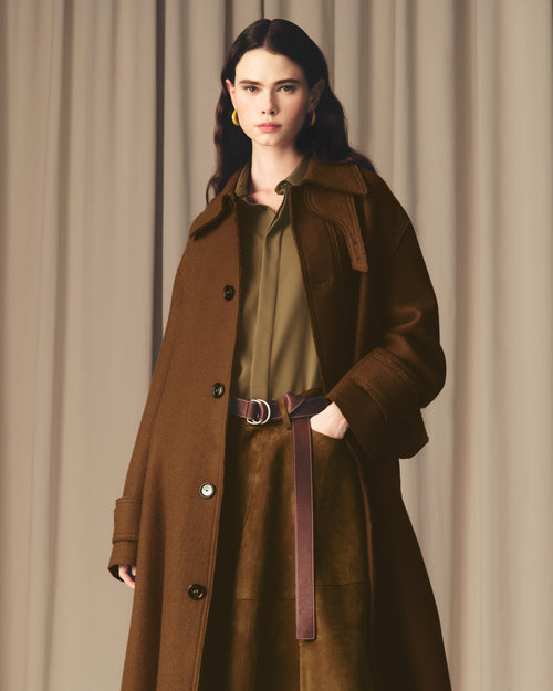 Brown Wool Belted Mac - 16 - Ami Paris