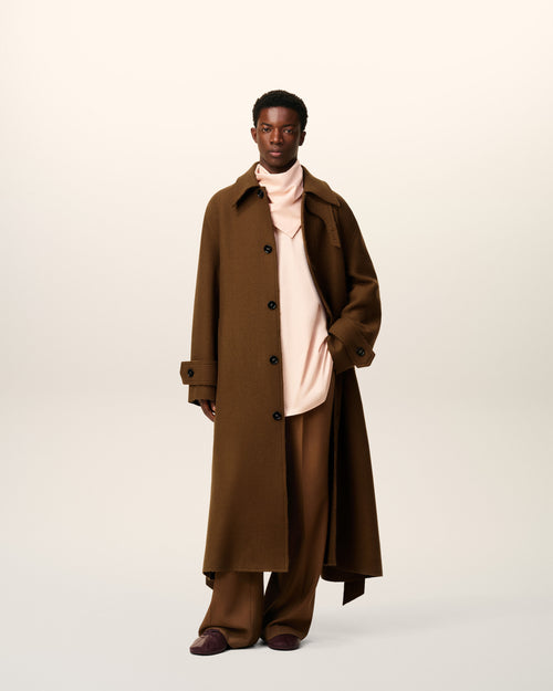 Brown Wool Belted Mac - 1 - Ami Paris