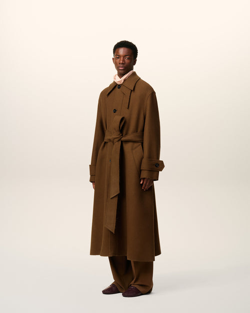 Brown Wool Belted Mac - 6 - Ami Paris