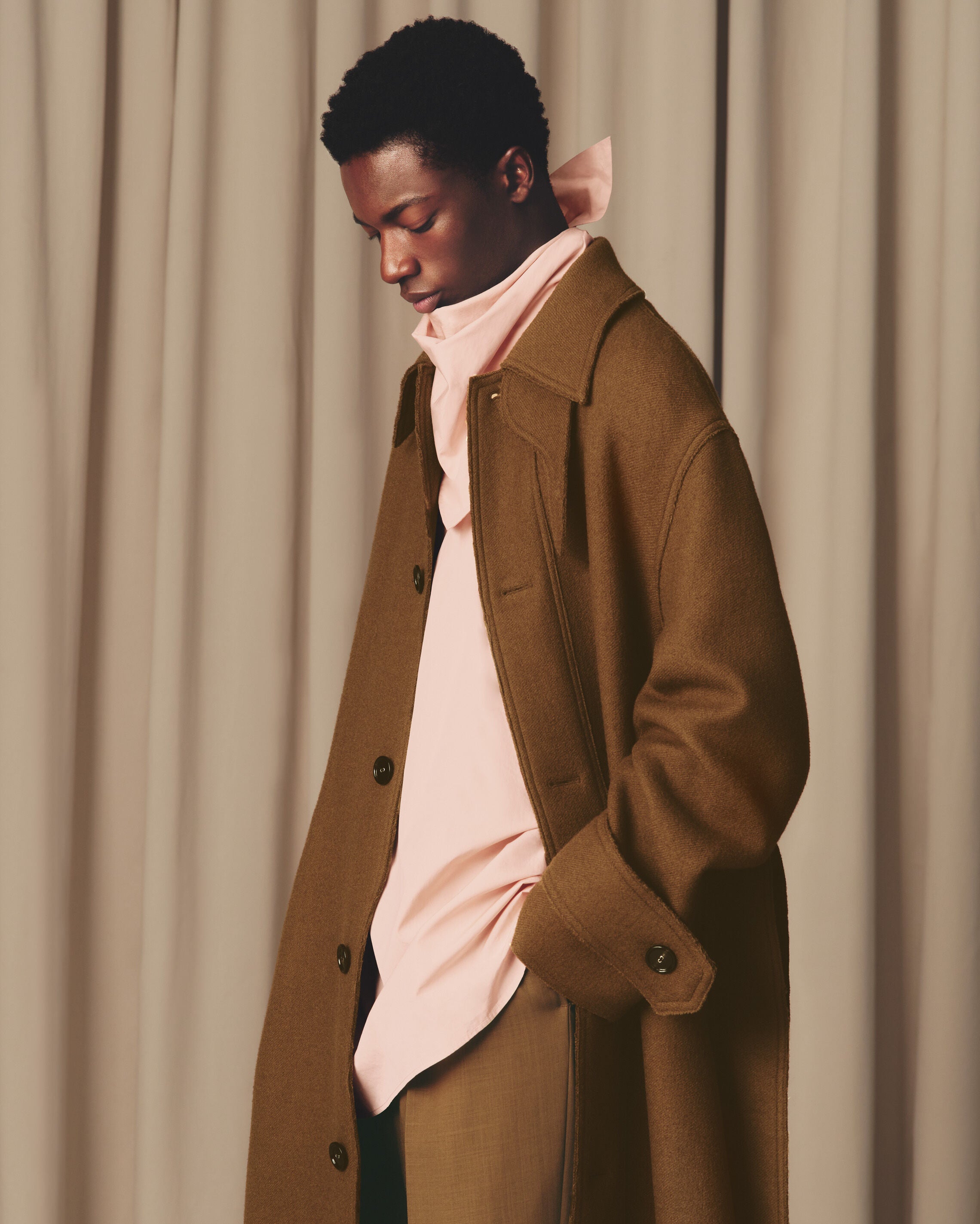 ブラウン ウール ベルテッド マックコート ヘーゼルナッツ | AMI PARIS