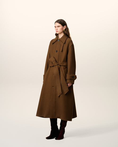 Brown Wool Belted Mac - 14 - Ami Paris