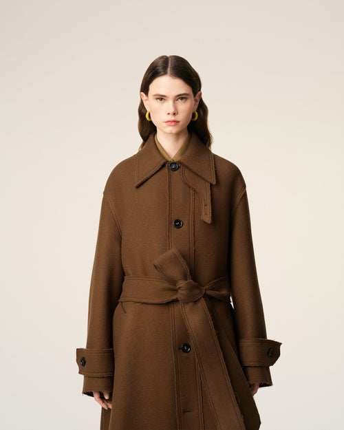 Brown Wool Belted Mac - 11 - Ami Paris
