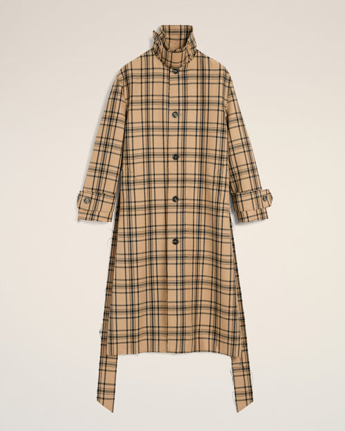 Brown Wool Checked Belted Mac - 7 - Ami Paris