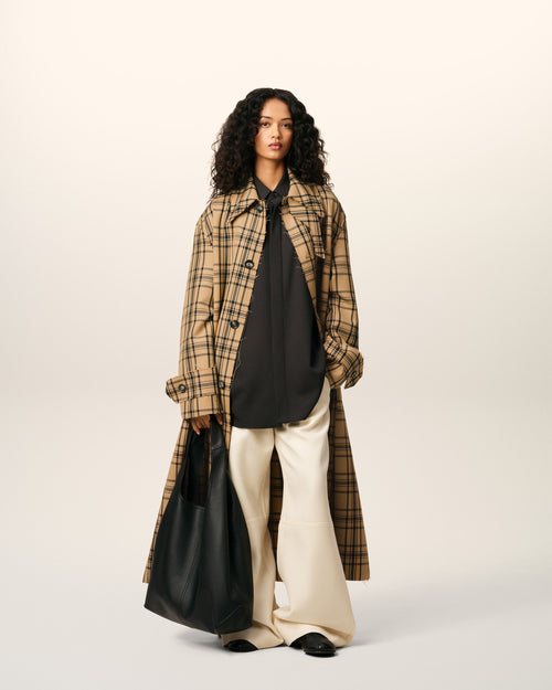                             Brown Wool Checked Belted Mac - 3                         - Ami Paris