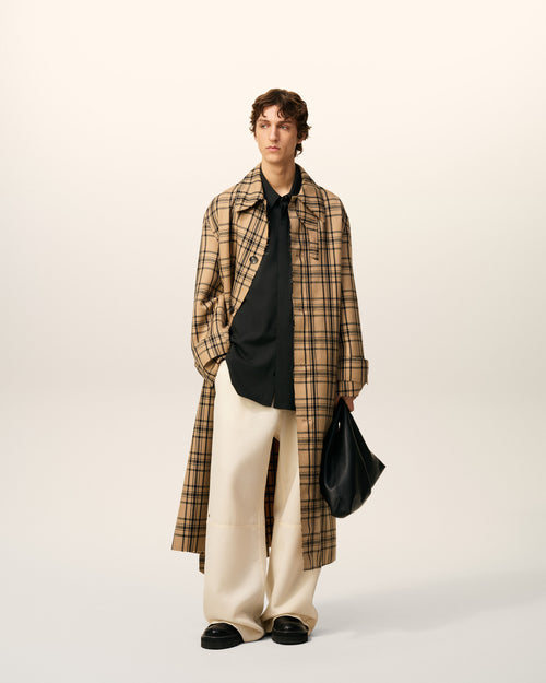 Brown Wool Checked Belted Mac - 1 - Ami Paris