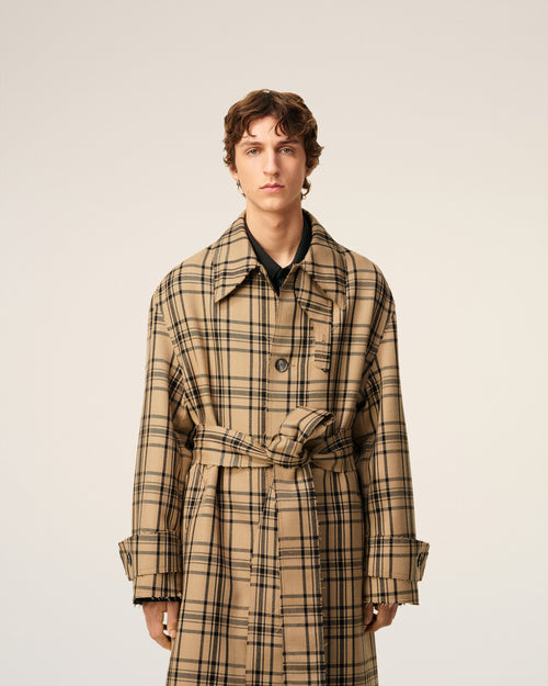 Brown Wool Checked Belted Mac - 3 - Ami Paris