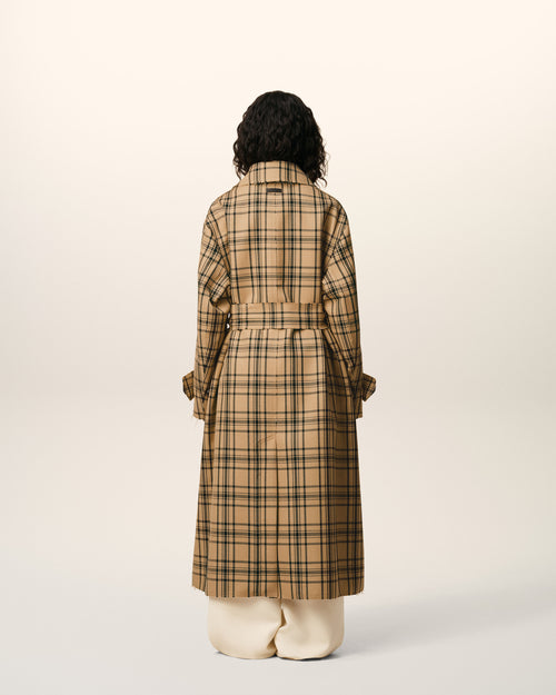Brown Wool Checked Belted Mac - 13 - Ami Paris