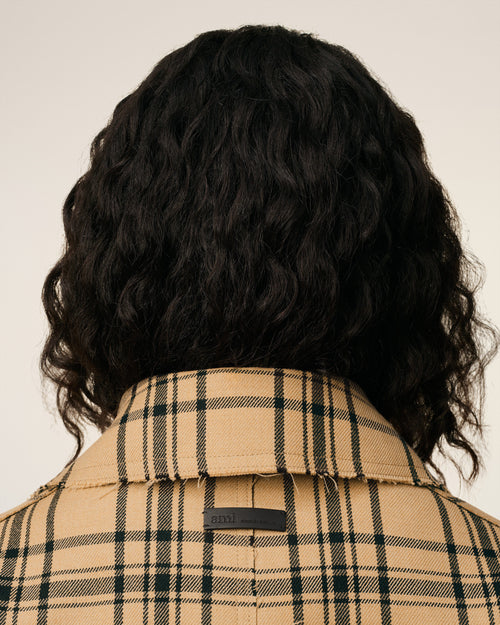 Brown Wool Checked Belted Mac - 12 - Ami Paris