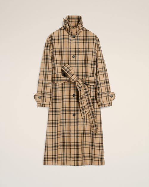 Karierter Regenmantel mit Gürtel aus Wolle in Braun - 2 - Ami Paris