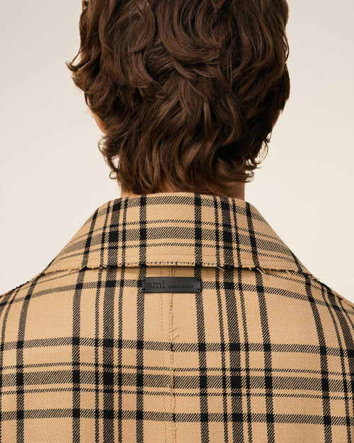 Brown Wool Checked Belted Mac - 4 - Ami Paris