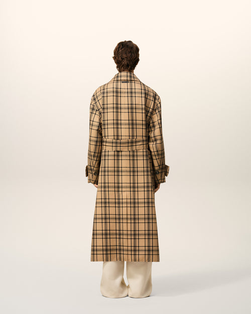 Brown Wool Checked Belted Mac - 5 - Ami Paris