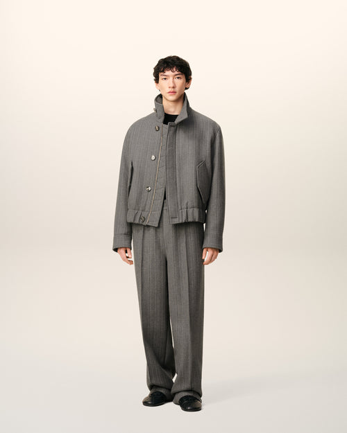 Grey Wool Herringbone Harrington Jacket - 1 - Ami Paris