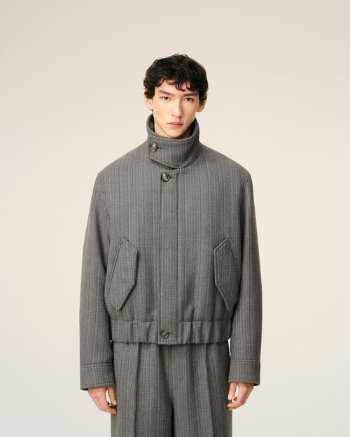 Grey Wool Herringbone Harrington Jacket - 3 - Ami Paris