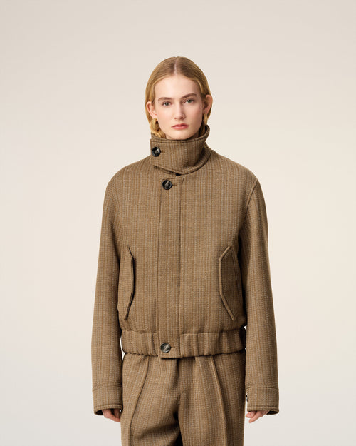 Brown Wool Herringbone Harrington Jacket - 10 - Ami Paris