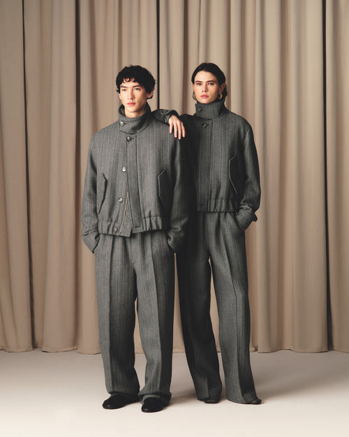 Grey Wool Herringbone Harrington Jacket - 14 - Ami Paris