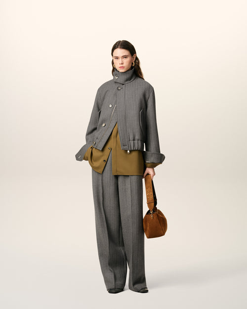                             Grey Wool Herringbone Harrington Jacket - 3                         - Ami Paris