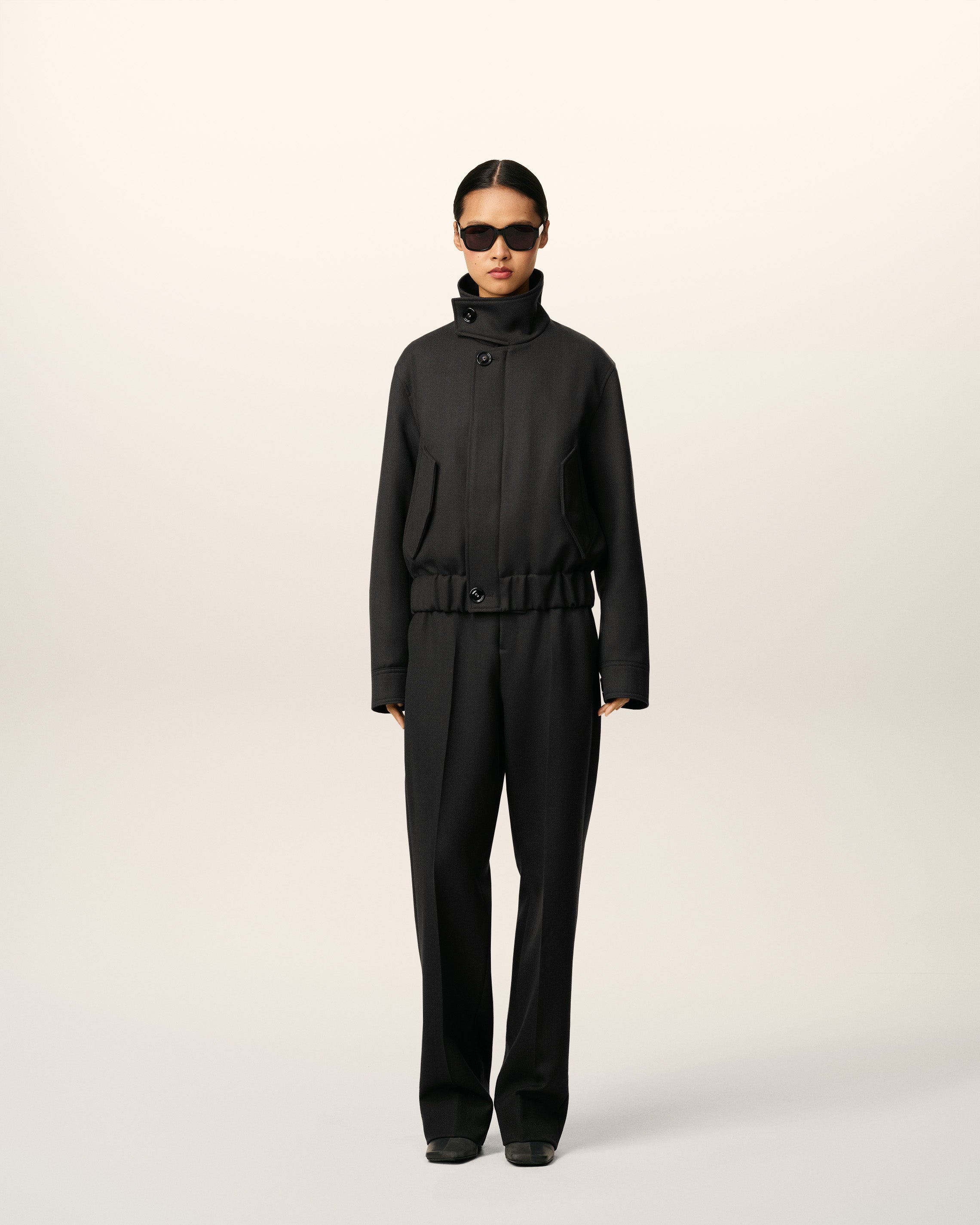 prioalegre 短丈 ハリントンジャケット ウール カシミア ブラック