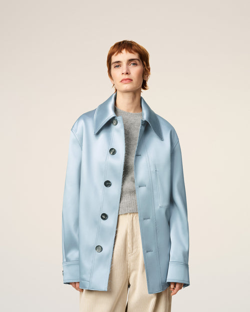 Blue Satin Ami De Coeur Buttoned Jacket - 9 - Ami Paris