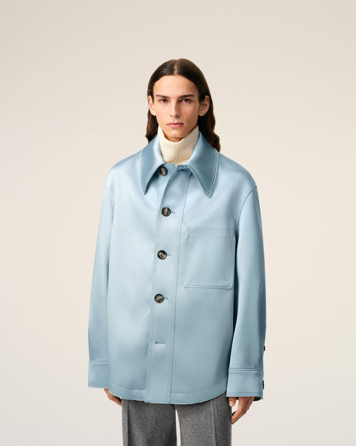 Blue Satin Ami De Coeur Buttoned Jacket - 3 - Ami Paris