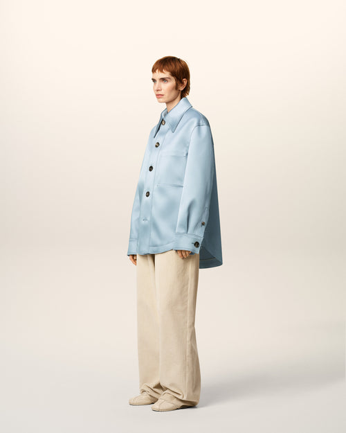 Blue Satin Ami De Coeur Buttoned Jacket - 12 - Ami Paris