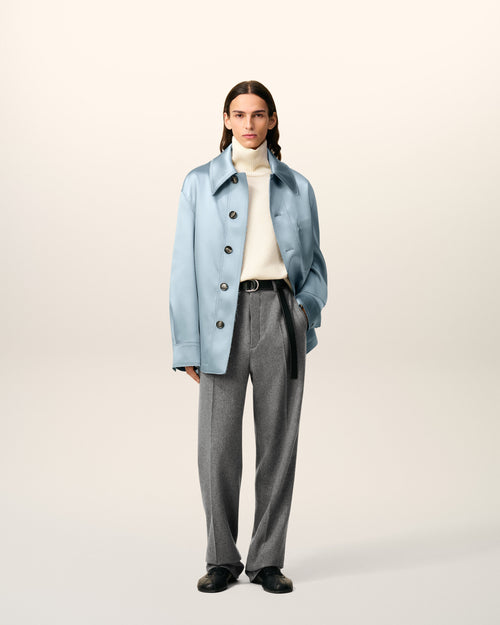 Blue Satin Ami De Coeur Buttoned Jacket - 1 - Ami Paris