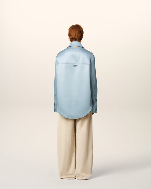 Blue Satin Ami De Coeur Buttoned Jacket - 11 - Ami Paris