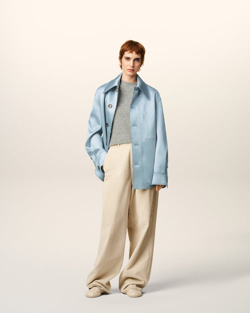                                     Blue Satin Ami De Coeur Buttoned Jacket - 3                                 - Ami Paris