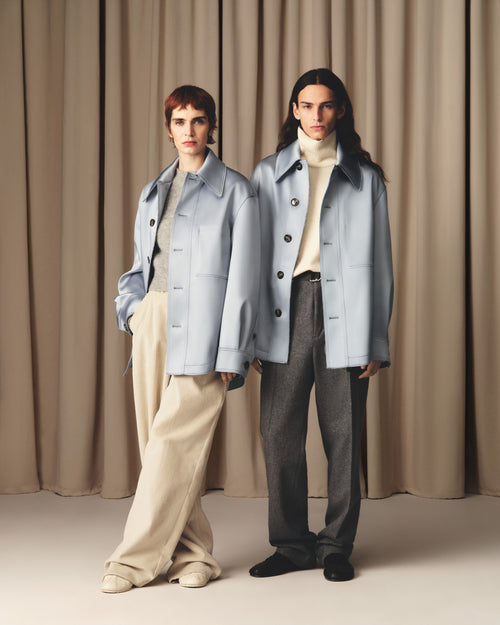 Blue Satin Ami De Coeur Buttoned Jacket - 13 - Ami Paris