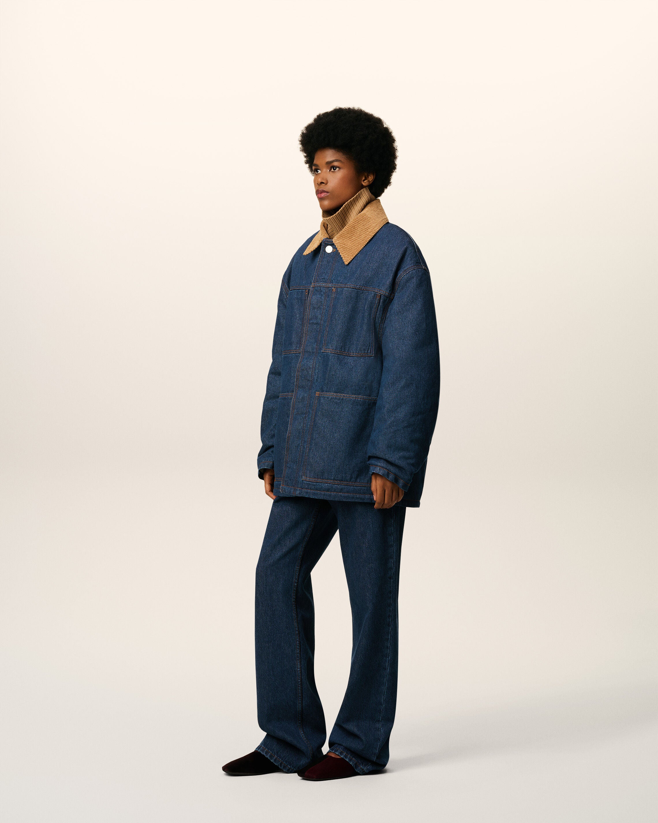 INDIGO Blue Cotton Padded Worker Jacket | AMI PARIS