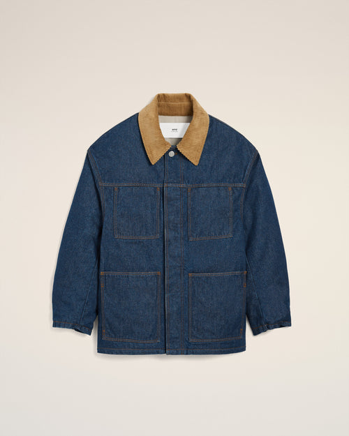 Blue Cotton Padded Worker Jacket - 2 - Ami Paris