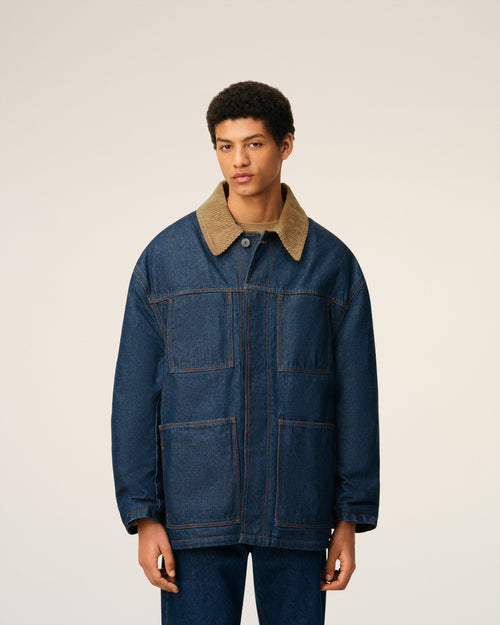 Blue Cotton Padded Worker Jacket - 3 - Ami Paris