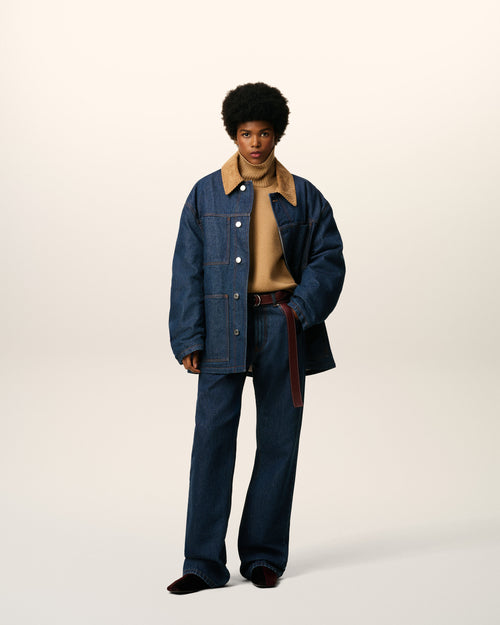                             Blue Cotton Padded Worker Jacket - 3                         - Ami Paris