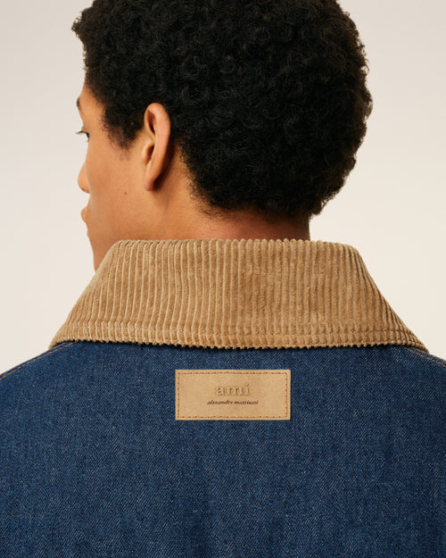 Blue Cotton Padded Worker Jacket - 4 - Ami Paris