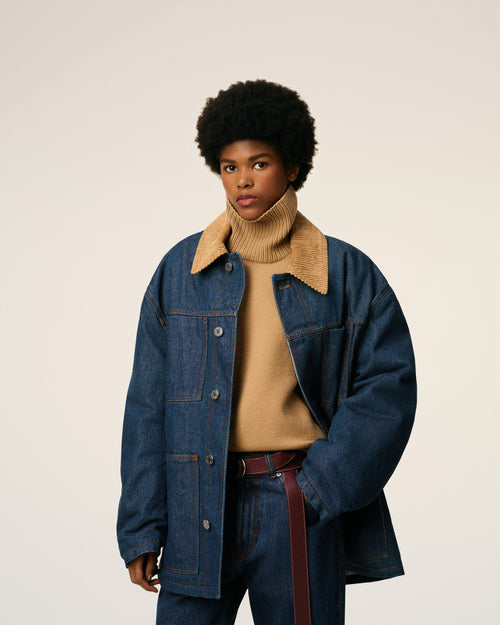 Blue Cotton Padded Worker Jacket - 9 - Ami Paris