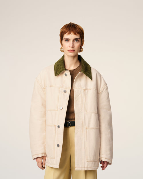 White Cotton Padded Worker Jacket - 9 - Ami Paris