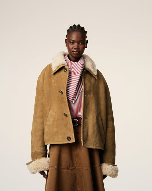 Brown Shearling Buttoned Jacket - 10 - Ami Paris